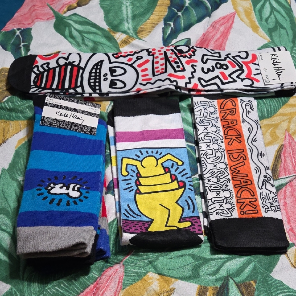 Keith Harring Colorful Crew And Knee Socks